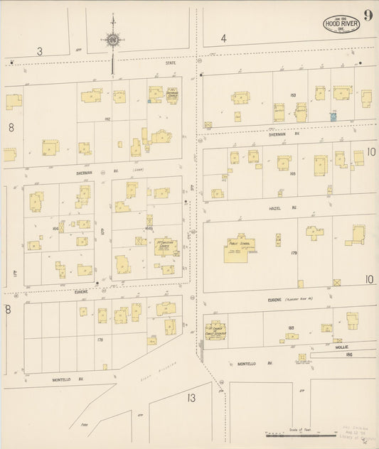 Sanborn Fire Insurance Map from Hood River, Hood River County, Oregon (1916), Sheet #0009 - Historic Sanborn Fire Insurance Map Print, vintage old map wall art, antique decor, genealogy gift, Oregon Oregon map