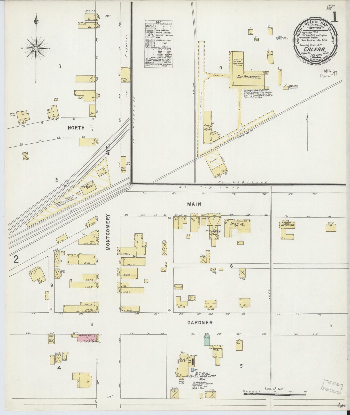 Sanborn Fire Insurance Map from Calera, Shelby County, Alabama (1897), Sheet #0001 - Complete Map Set gallery image, historic Sanborn map, vintage wall art, Alabama Alabama