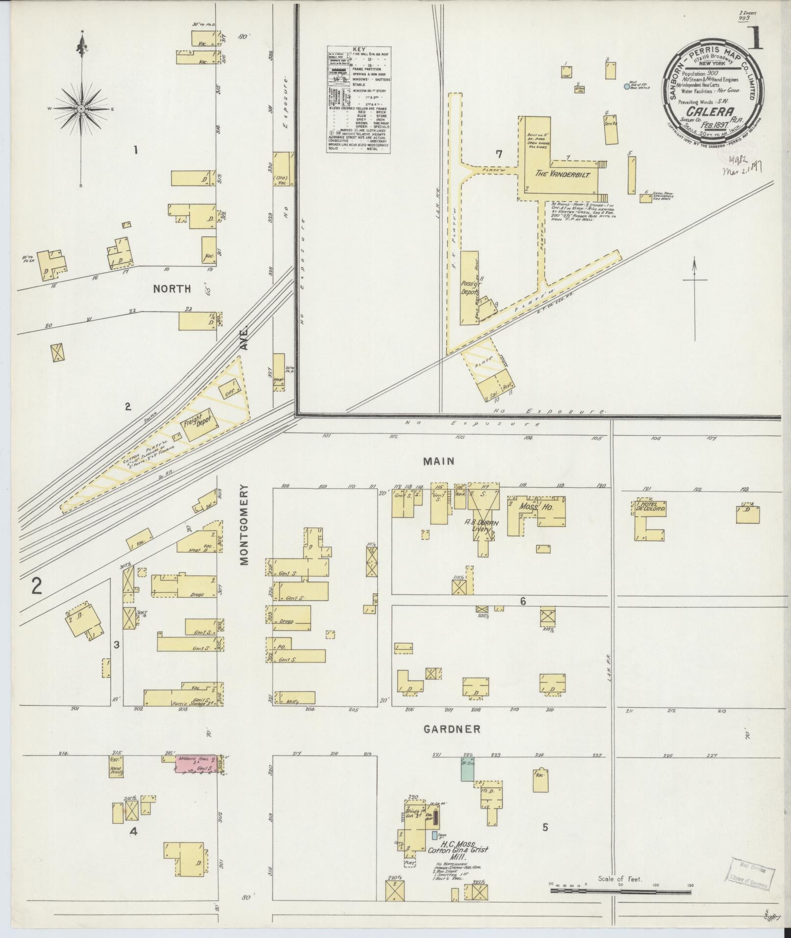 Sanborn Fire Insurance Map from Calera, Shelby County, Alabama (1897), Sheet #0001 - Complete Map Set gallery image, historic Sanborn map, vintage wall art, Alabama Alabama