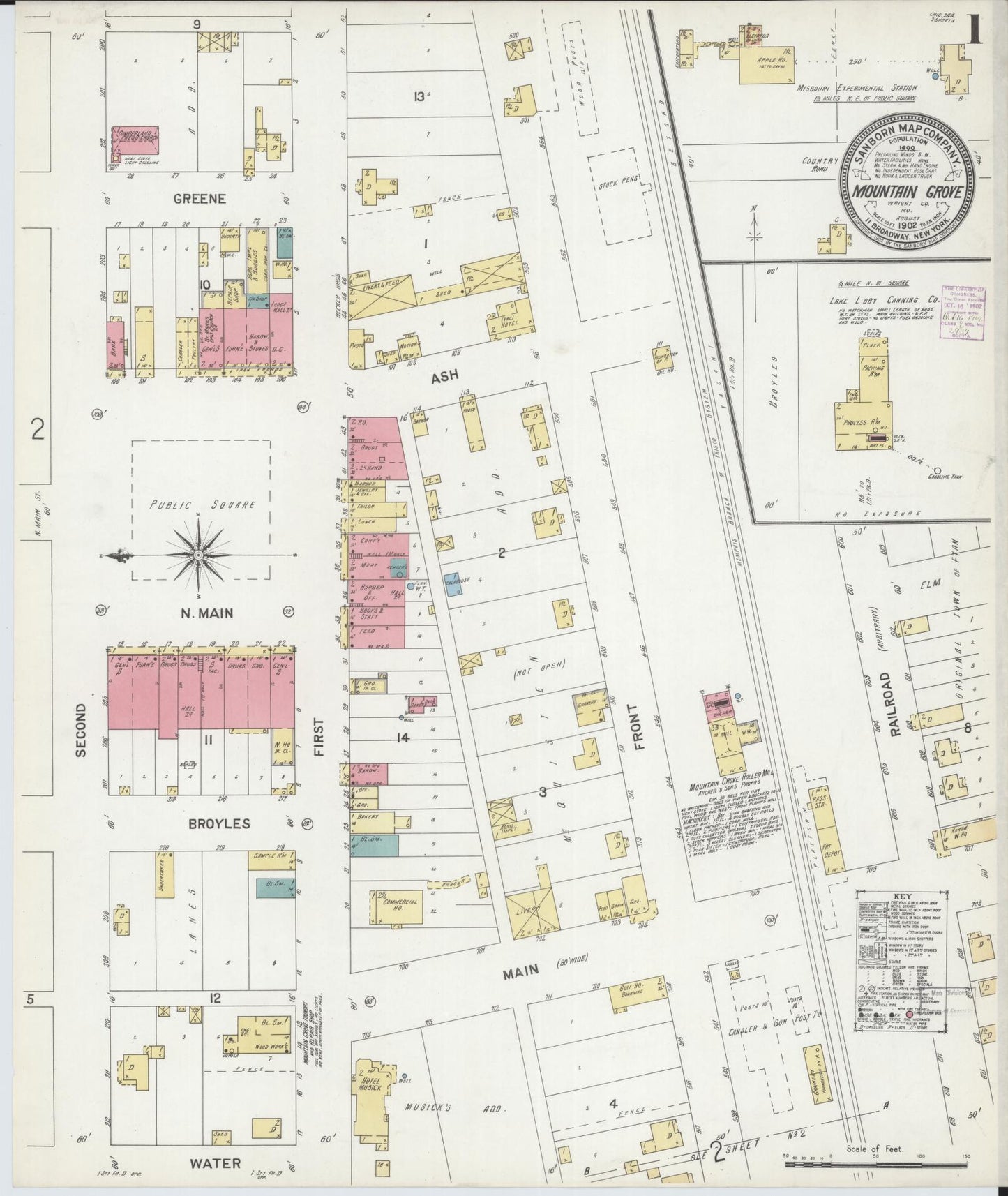 Sanborn Fire Insurance Map from Mountain Grove, Wright County, Missouri (1902), Sheet #0001 - Complete Map Set gallery image, historic Sanborn map, vintage wall art, Missouri Missouri