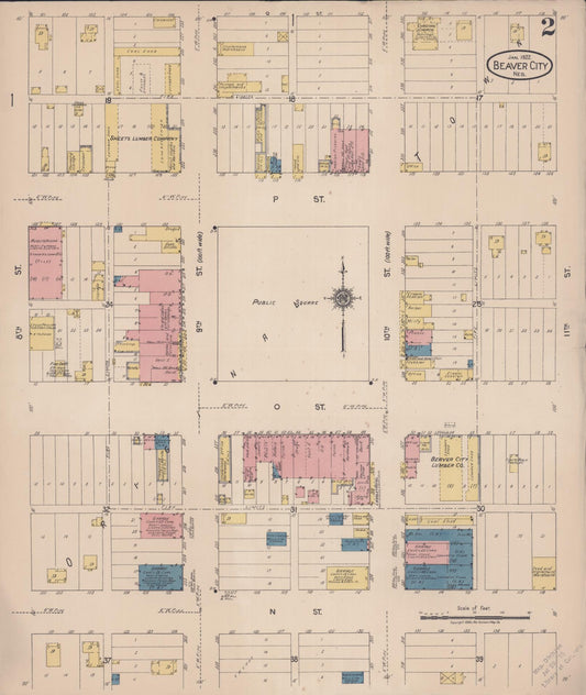 Sanborn Fire Insurance Map from Beaver City, Furnas County, Nebraska (1922), Sheet #0002 - Historic Sanborn Fire Insurance Map Print, vintage old map wall art, antique decor, genealogy gift, Nebraska Nebraska map