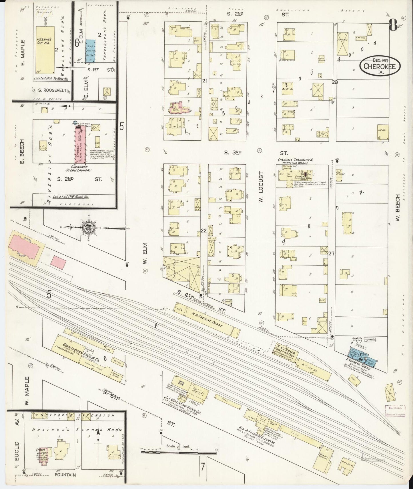 Sanborn Fire Insurance Map from Cherokee, Cherokee County, Iowa (1914), Sheet #0008 - Historic Sanborn Fire Insurance Map Print, vintage old map wall art