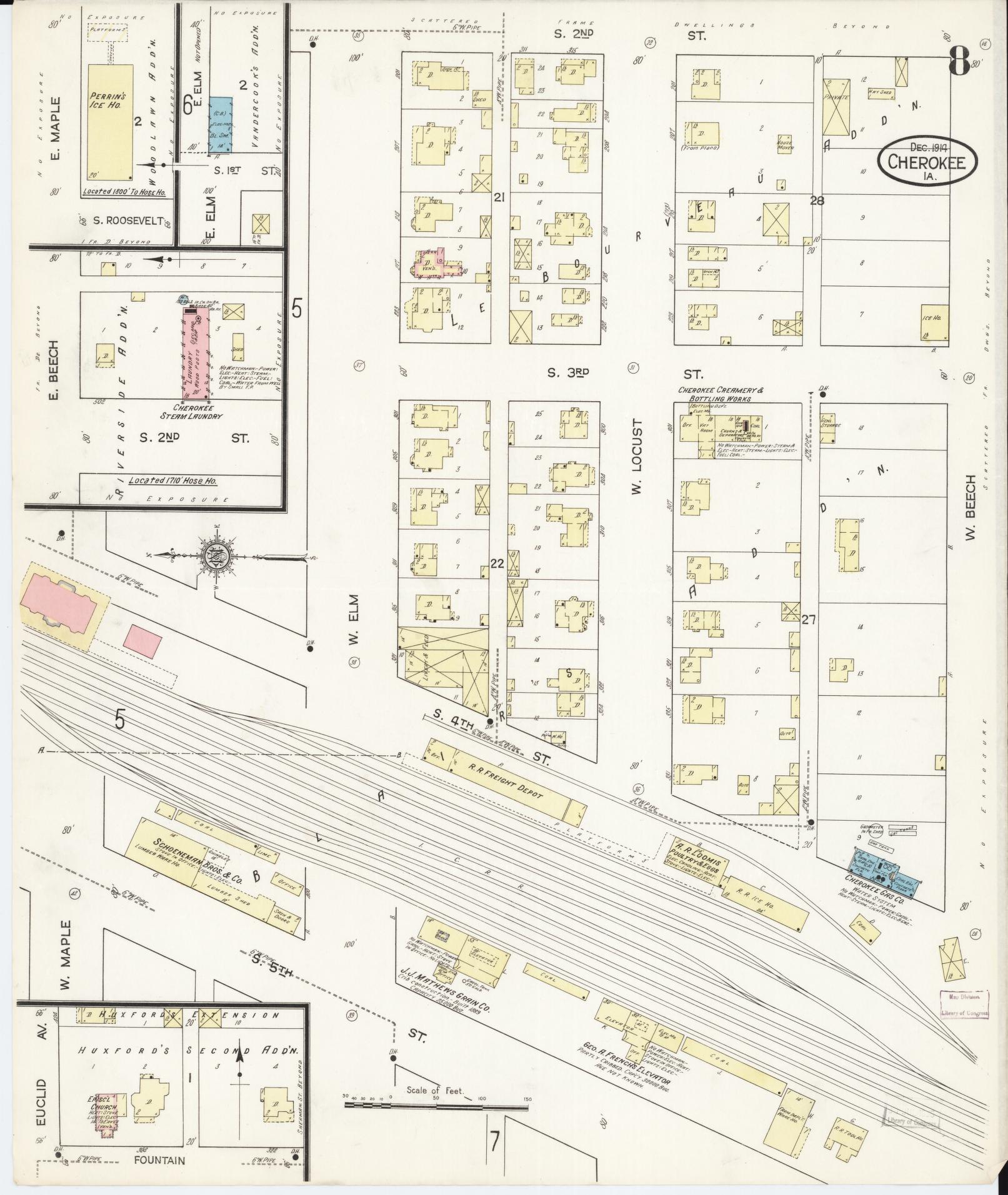 Sanborn Fire Insurance Map from Cherokee, Cherokee County, Iowa (1914), Sheet #0008 - Historic Sanborn Fire Insurance Map Print, vintage old map wall art