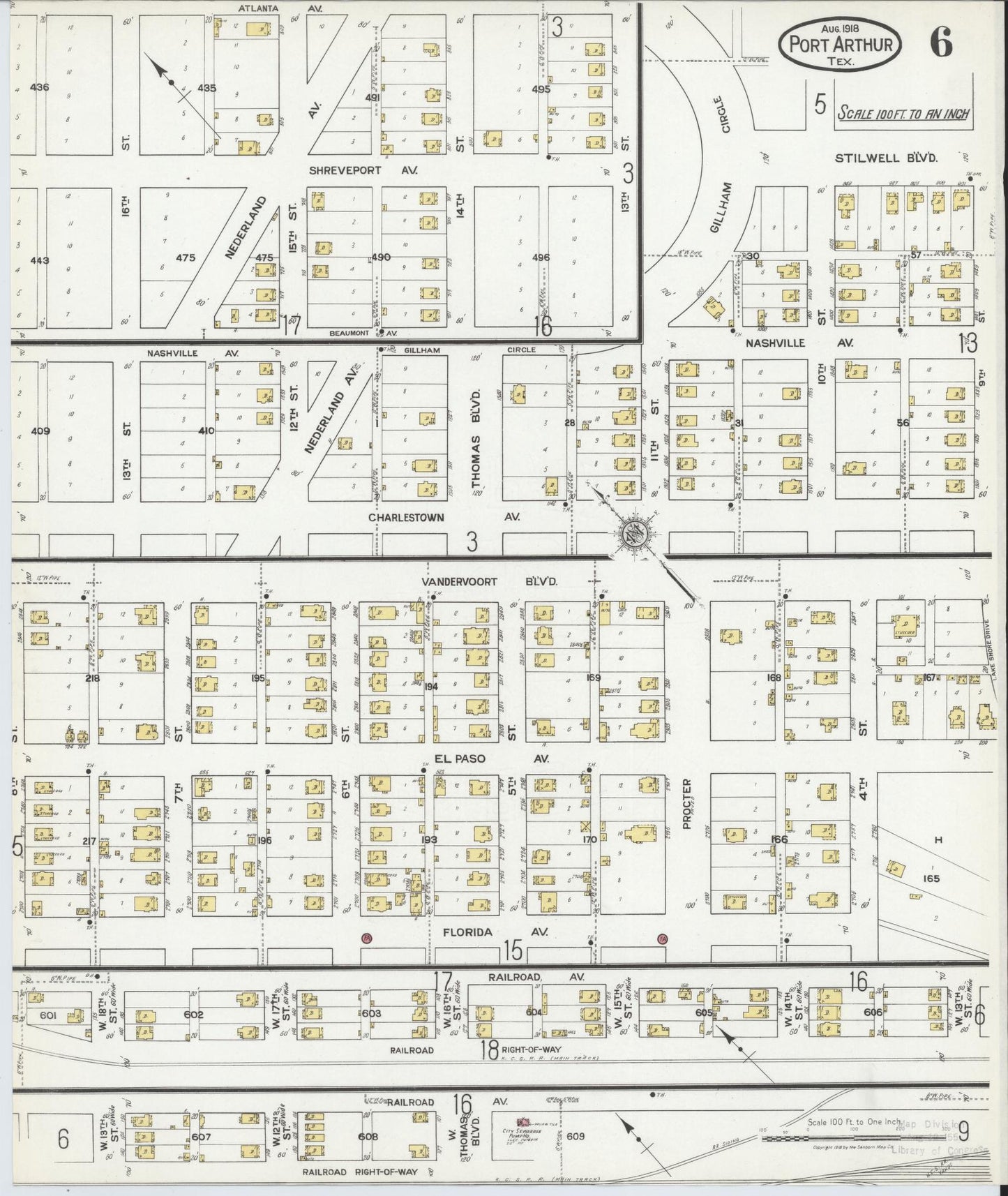 Sanborn Fire Insurance Map from Port Arthur, Jefferson County, Texas (1918), Sheet #0006 - Complete Map Set gallery image, historic Sanborn map, vintage wall art, Texas Texas