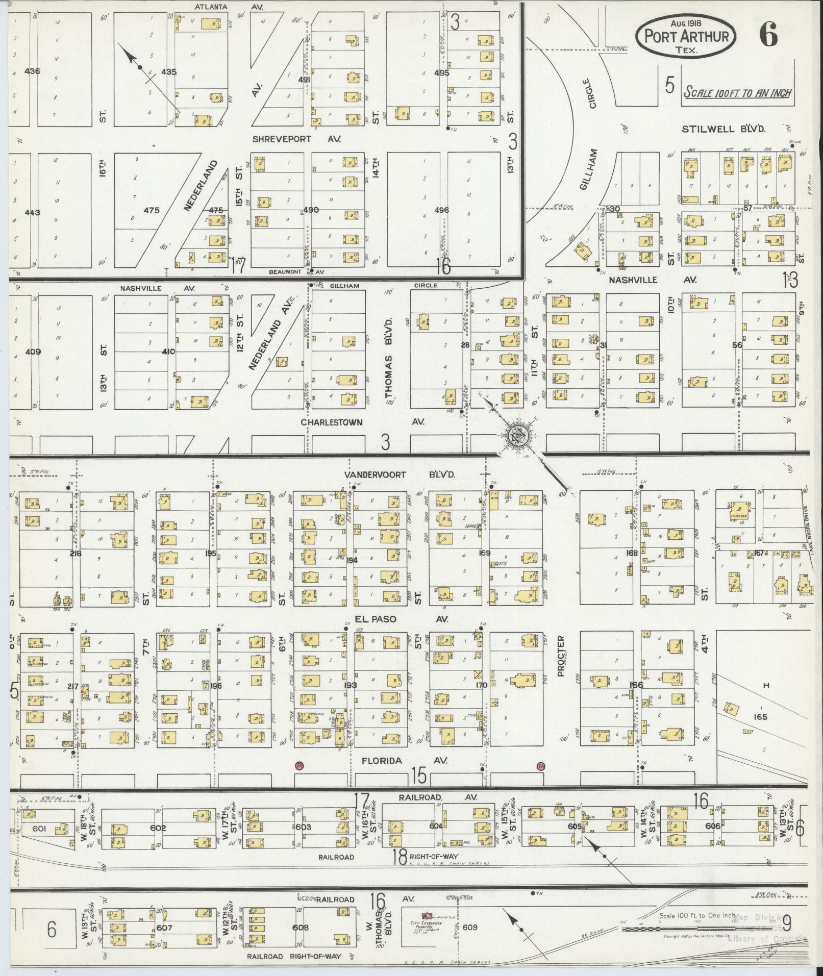 Sanborn Fire Insurance Map from Port Arthur, Jefferson County, Texas (1918), Sheet #0006 - Complete Map Set gallery image, historic Sanborn map, vintage wall art, Texas Texas