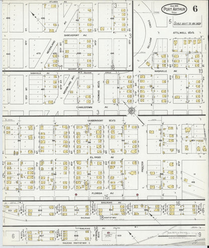 Sanborn Fire Insurance Map from Port Arthur, Jefferson County, Texas (1918), Sheet #0006 - Complete Map Set gallery image, historic Sanborn map, vintage wall art, Texas Texas