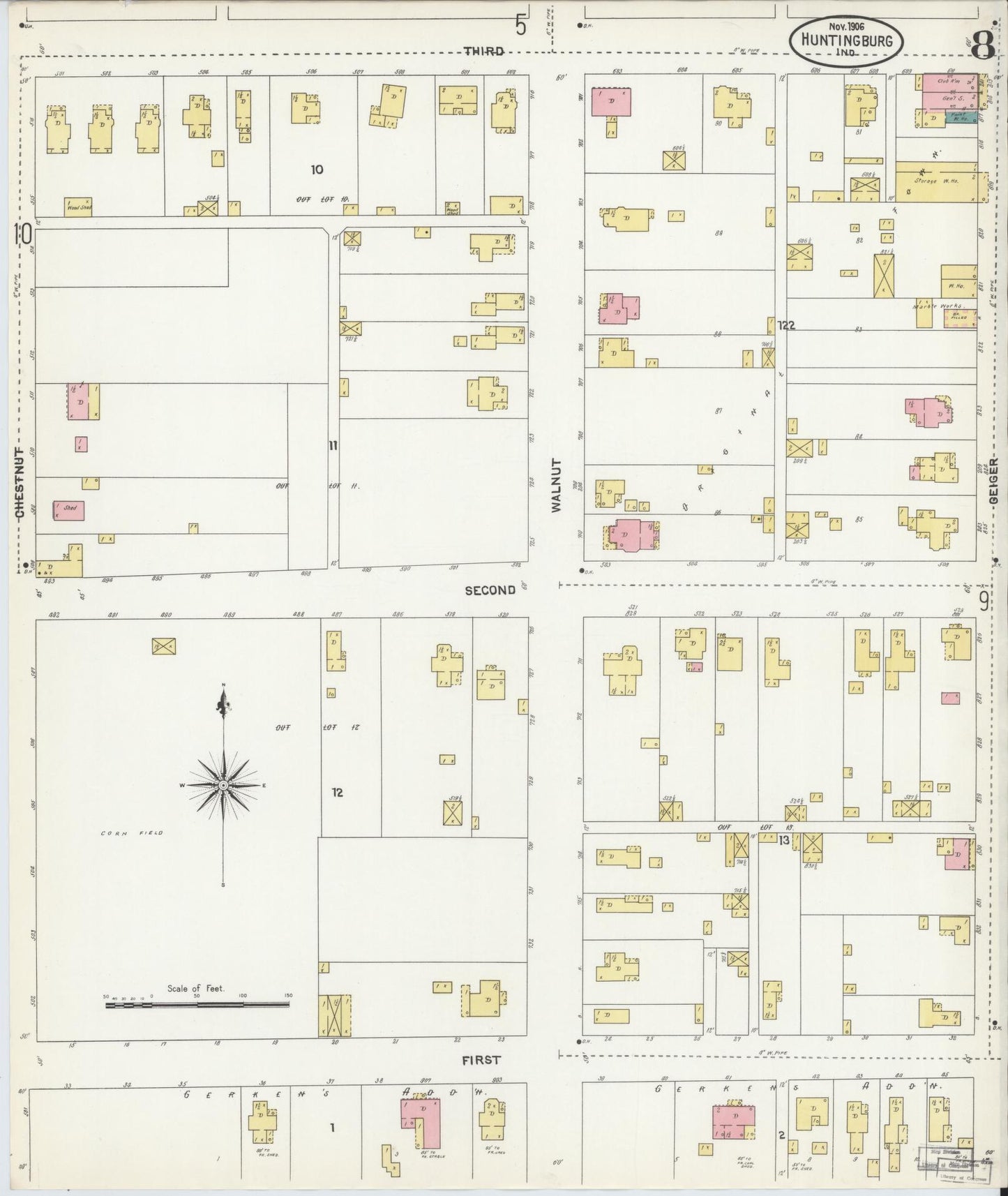 Sanborn Fire Insurance Map from Huntingburg, Dubois County, Indiana (1906), Sheet #0008 - Complete Map Set gallery image, historic Sanborn map, vintage wall art, Indiana Indiana
