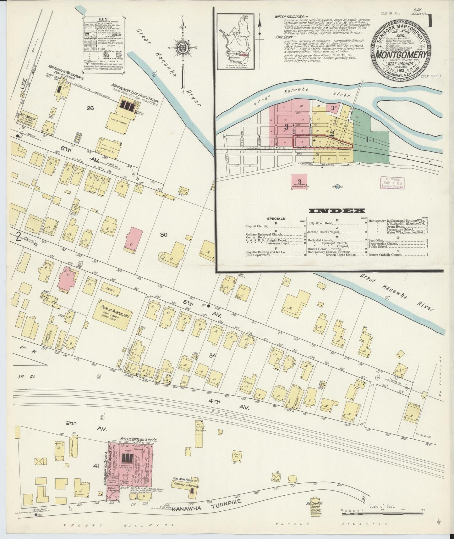Sanborn Fire Insurance Map from Montgomery, Fayette County, West Virginia (1913), Sheet #0001 - Complete Map Set gallery image, historic Sanborn map, vintage wall art, West Virginia West Virginia