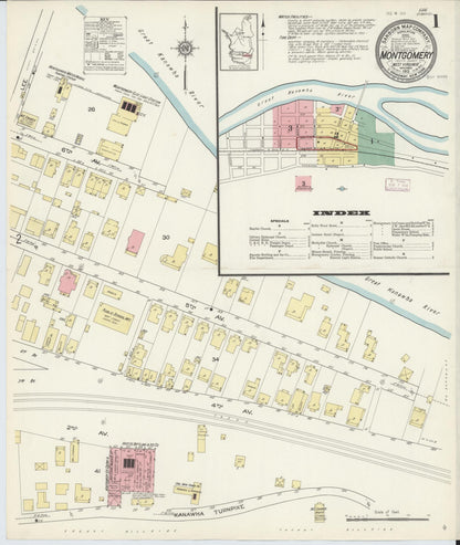 Sanborn Fire Insurance Map from Montgomery, Fayette County, West Virginia (1913), Sheet #0001 - Complete Map Set gallery image, historic Sanborn map, vintage wall art, West Virginia West Virginia