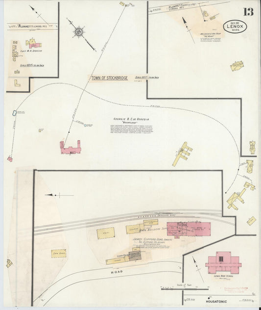 Sanborn Fire Insurance Map from Lenox, Berkshire County, Massachusetts (1939), Sheet #0013 - Historic Sanborn Fire Insurance Map Print, vintage old map wall art, antique decor, genealogy gift, Massachusetts Massachusetts map