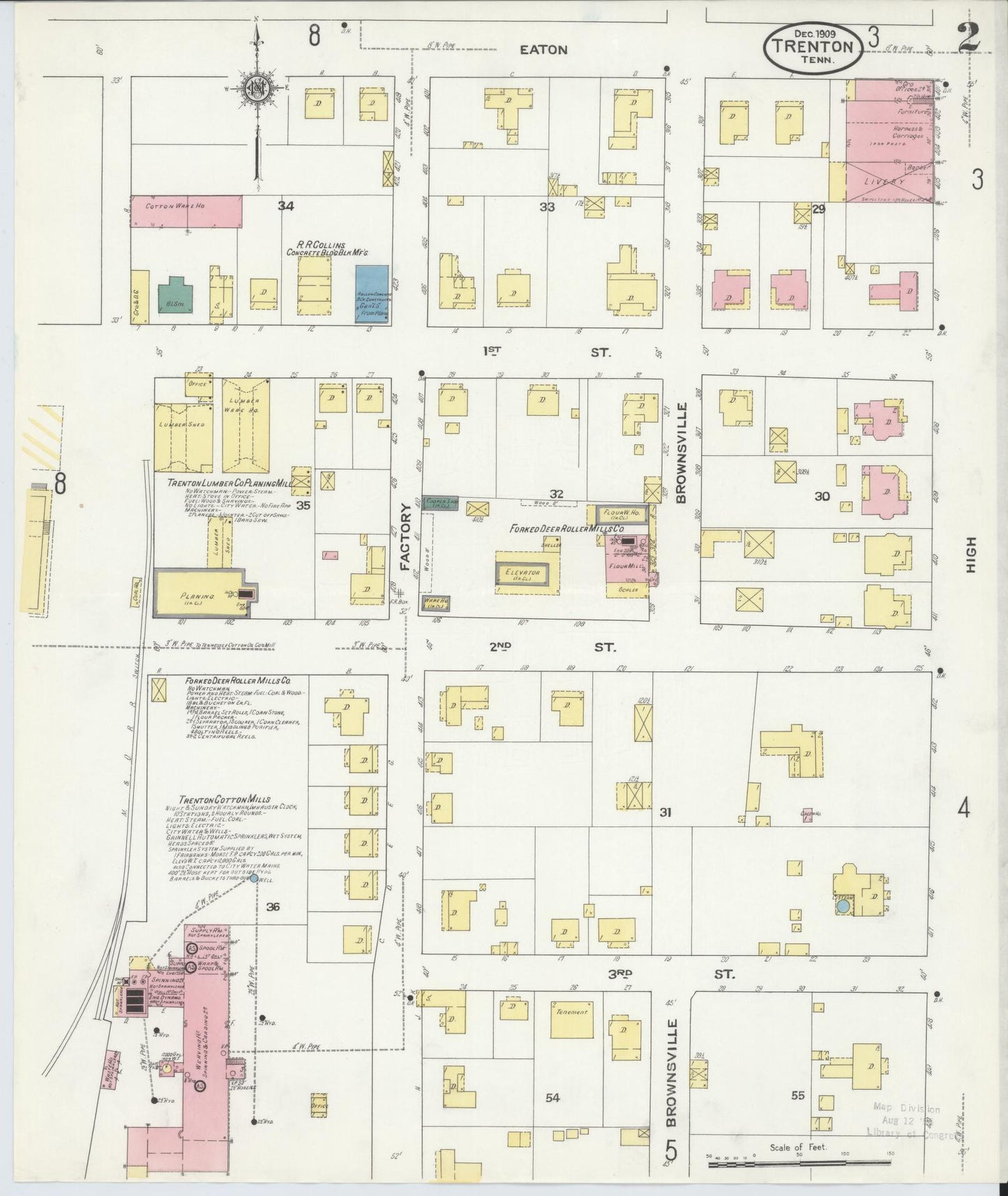 Sanborn Fire Insurance Map from Trenton, Gibson County, Tennessee (1909), Sheet #0002 - Complete Map Set gallery image, historic Sanborn map, vintage wall art, Tennessee Tennessee