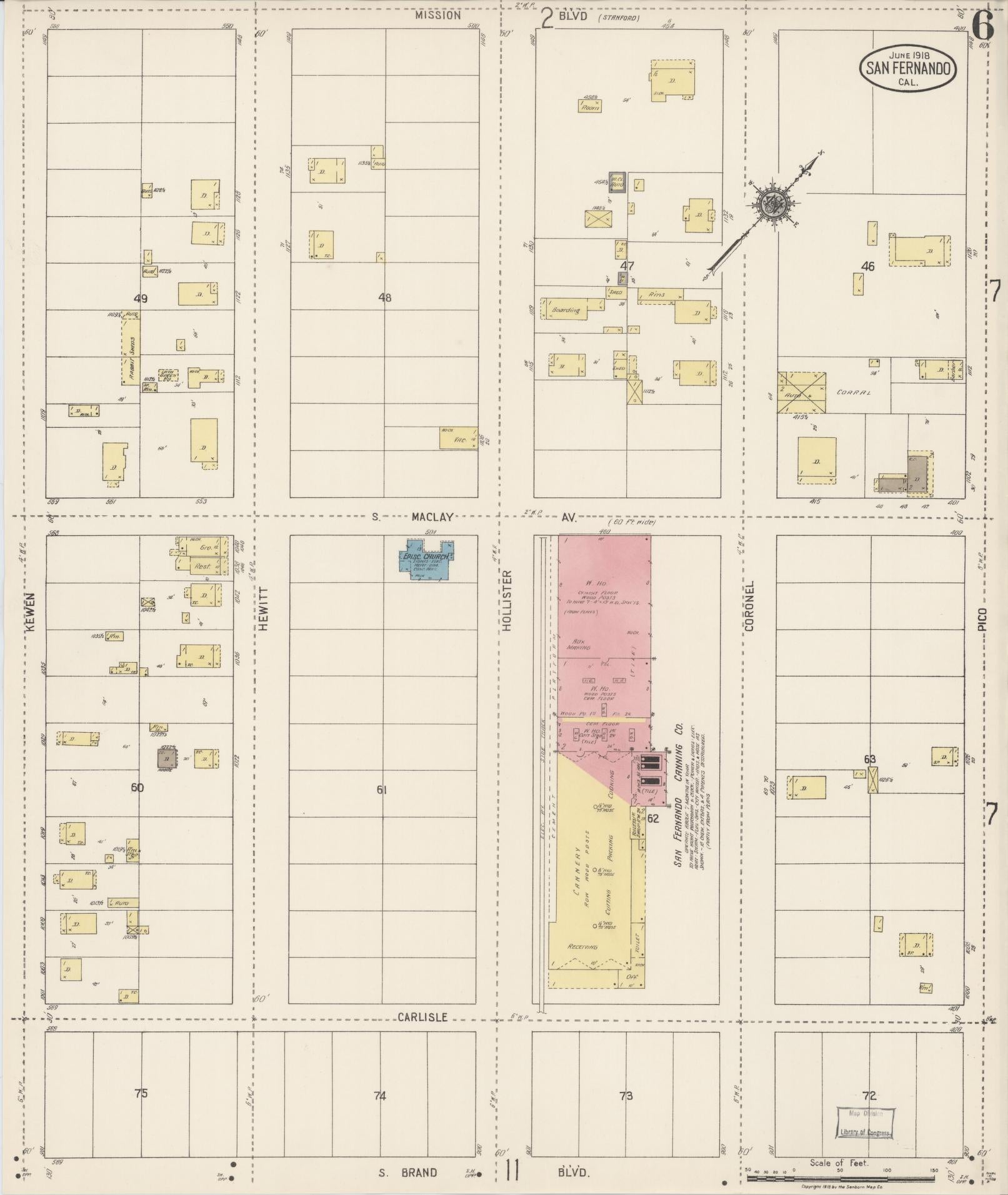 Sanborn Fire Insurance Map from San Fernando, Los Angeles County, California (1918), Sheet #0006 - Complete Map Set gallery image, historic Sanborn map, vintage wall art, California California