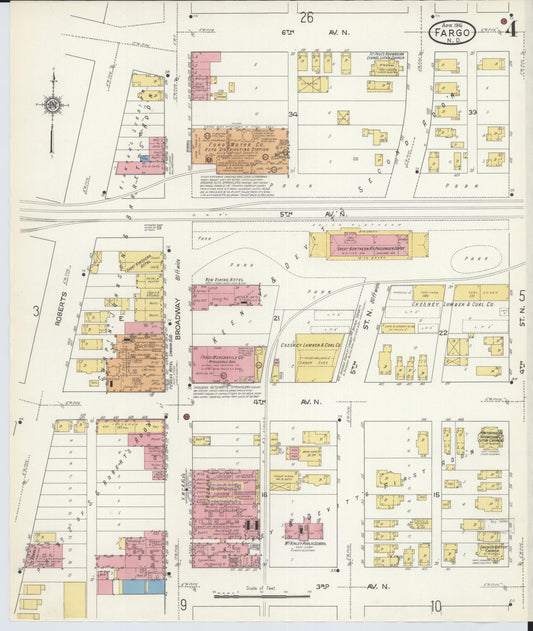 Sanborn Fire Insurance Map from Fargo, Cass County, North Dakota (1916), Sheet #0004 - Historic Sanborn Fire Insurance Map Print, vintage old map wall art, antique decor, genealogy gift, North Dakota North Dakota map