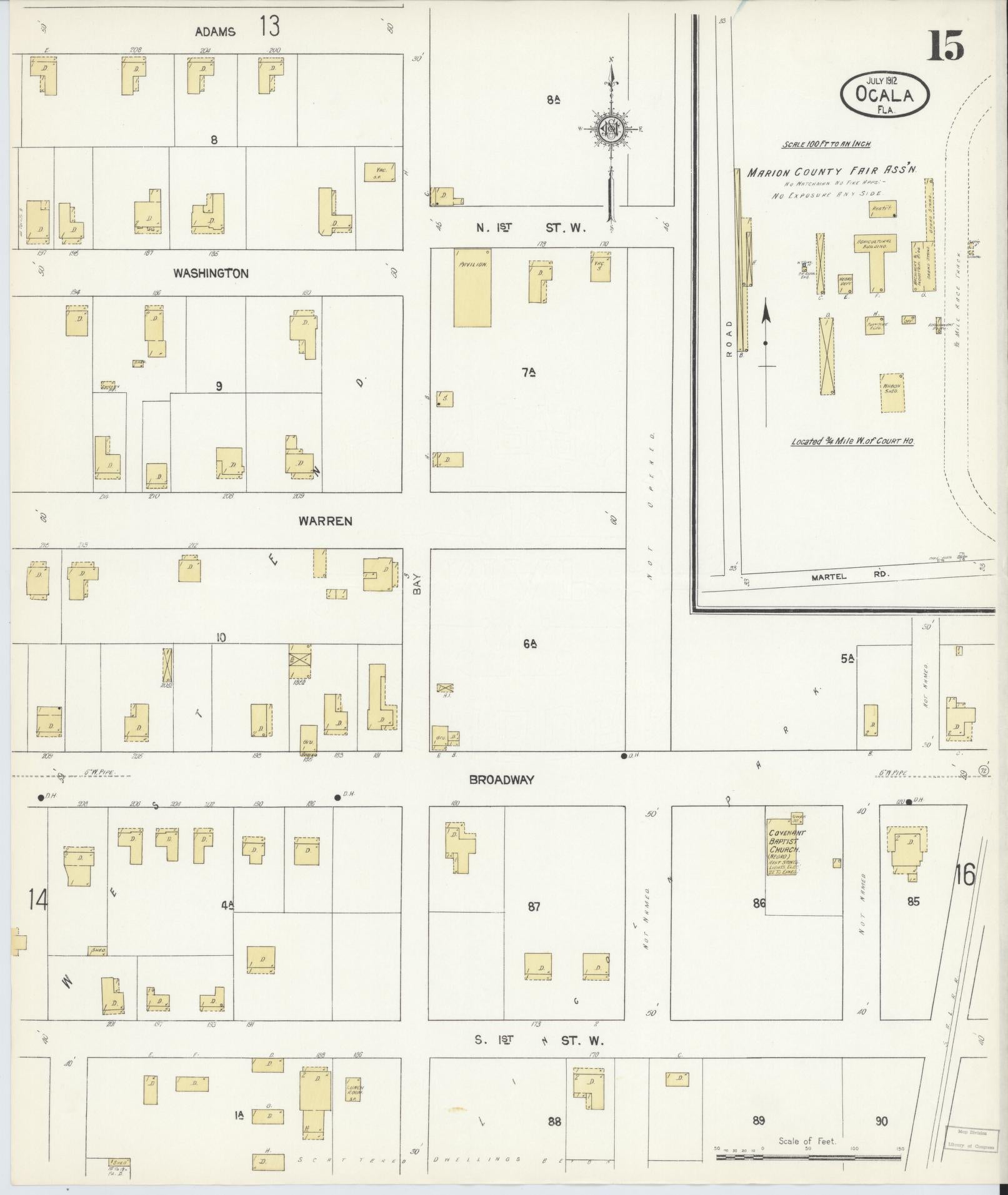 Sanborn Fire Insurance Map from Ocala, Marion County, Florida (1912), Sheet #0015 - Historic Sanborn Fire Insurance Map Print, vintage old map wall art, antique decor, genealogy gift, Florida Florida map