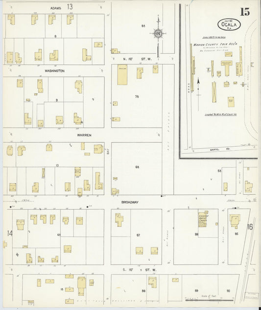 Sanborn Fire Insurance Map from Ocala, Marion County, Florida (1912), Sheet #0015 - Historic Sanborn Fire Insurance Map Print, vintage old map wall art, antique decor, genealogy gift, Florida Florida map