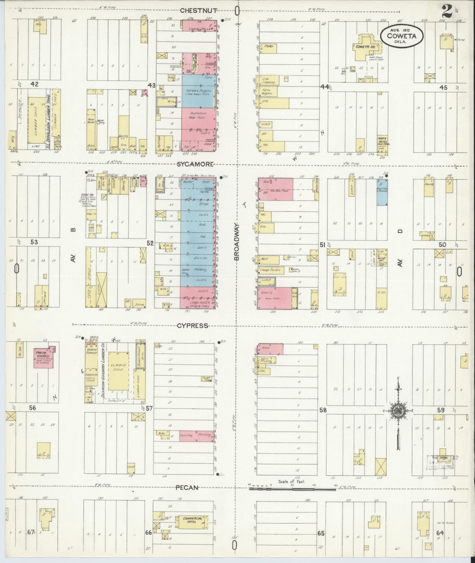 Sanborn Fire Insurance Map from Coweta, Wagoner County, Oklahoma (1910), Sheet #0002 - Complete Map Set gallery image, historic Sanborn map, vintage wall art, Oklahoma Oklahoma