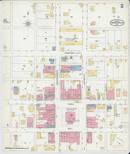 Sanborn Fire Insurance Map from Harrisonville, Cass County, Missouri (1902), Sheet #0002 - Historic Sanborn Fire Insurance Map Print, vintage old map wall art, antique decor, genealogy gift, Missouri Missouri map