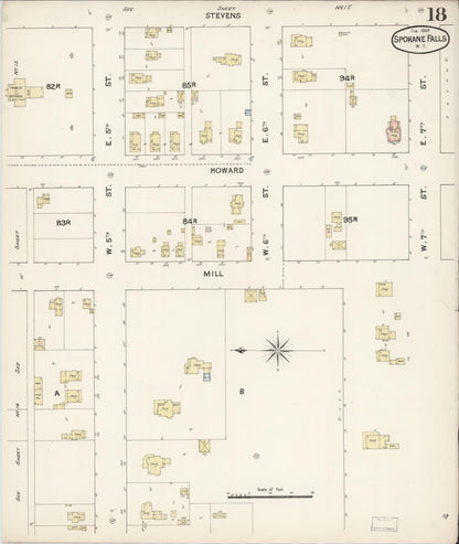 Sanborn Fire Insurance Map from Spokane, Spokane County, Washington (1889), Sheet #0018 - Complete Map Set gallery image, historic Sanborn map, vintage wall art, Washington Washington