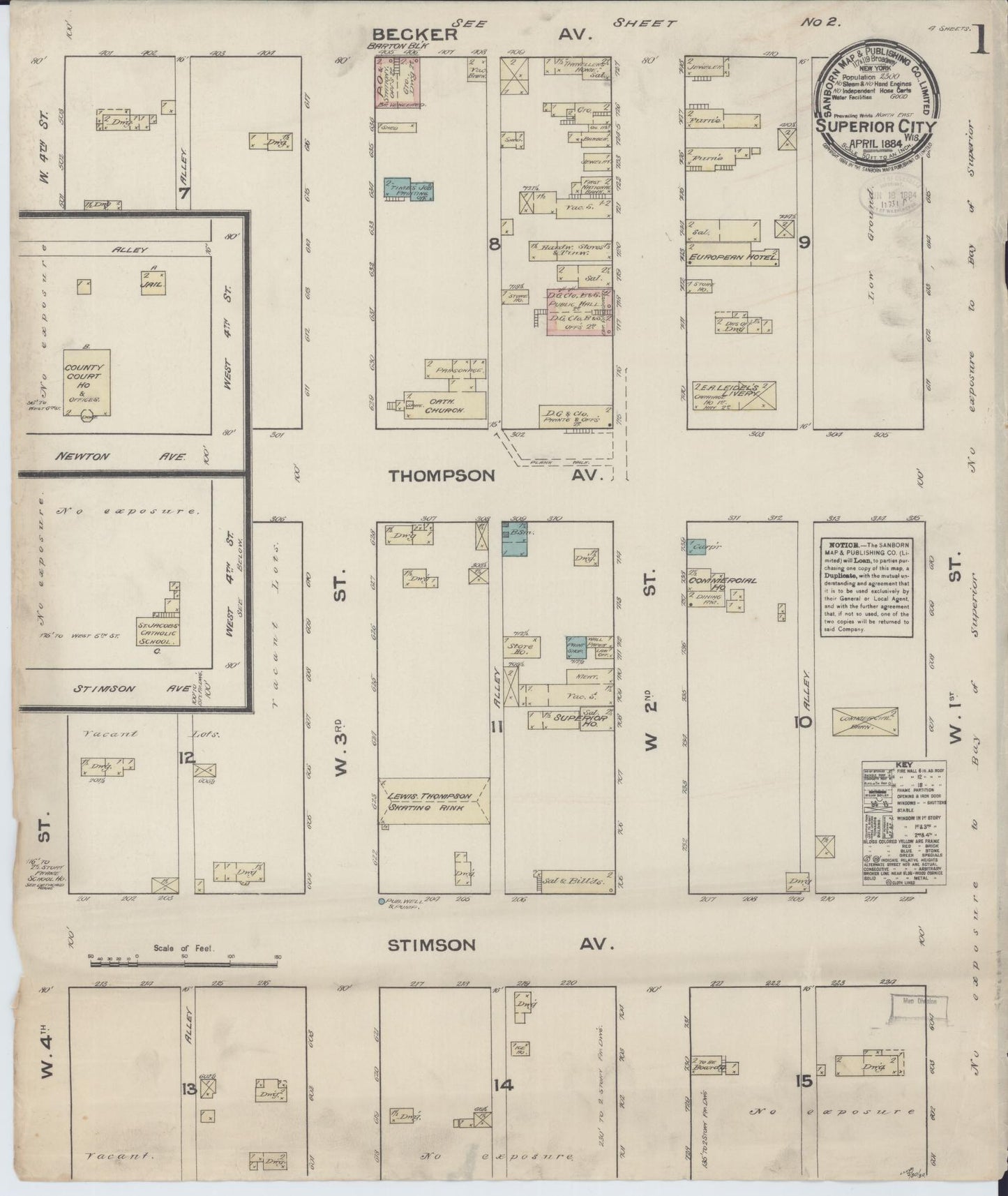 Sanborn Fire Insurance Map from Superior, Douglas County, Wisconsin (1884), Sheet #0001 - Complete Map Set gallery image, historic Sanborn map, vintage wall art, Wisconsin Wisconsin