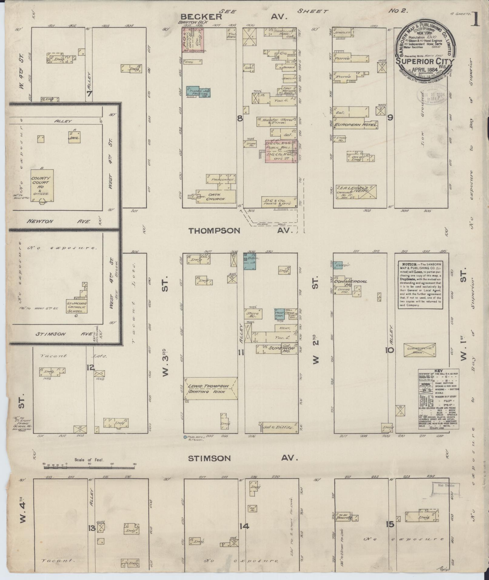 Sanborn Fire Insurance Map from Superior, Douglas County, Wisconsin (1884), Sheet #0001 - Complete Map Set gallery image, historic Sanborn map, vintage wall art, Wisconsin Wisconsin
