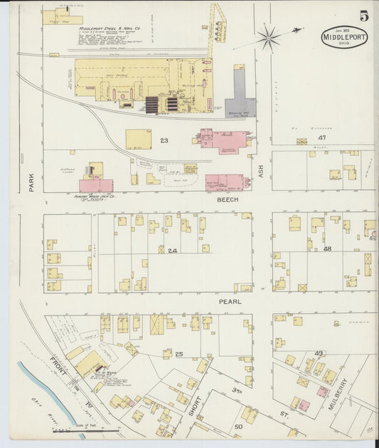 Sanborn Fire Insurance Map from Middleport, Meigs County, Ohio (1893), Sheet #0005 - Historic Sanborn Fire Insurance Map Print, vintage old map wall art, antique decor, genealogy gift, Ohio Ohio map