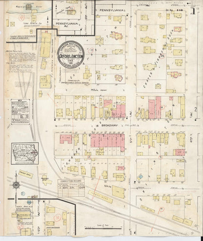 Sanborn Fire Insurance Map from Oxford Junction, Jones County, Iowa (1939), Sheet #0001 - Historic Sanborn Fire Insurance Map Print, vintage old map wall art