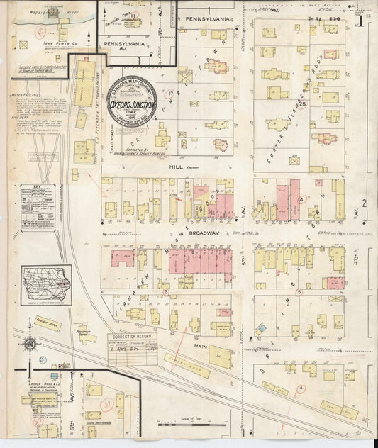 Sanborn Fire Insurance Map from Oxford Junction, Jones County, Iowa (1939), Sheet #0001 - Historic Sanborn Fire Insurance Map Print, vintage old map wall art