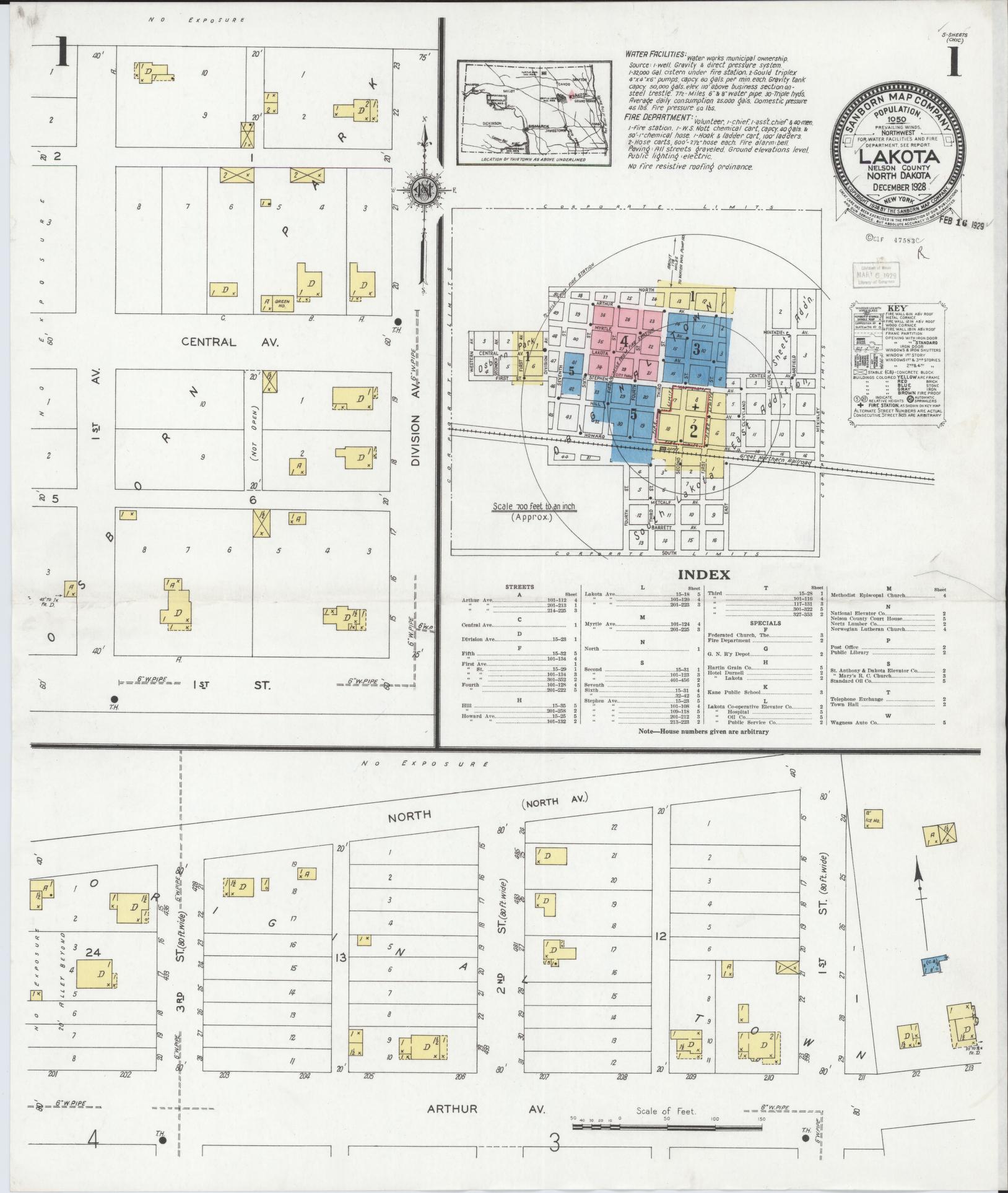 Sanborn Fire Insurance Map from Lakota, Nelson County, North Dakota (1928), Sheet #0001 - Historic Sanborn Fire Insurance Map Print, vintage old map wall art, antique decor, genealogy gift, North Dakota North Dakota map