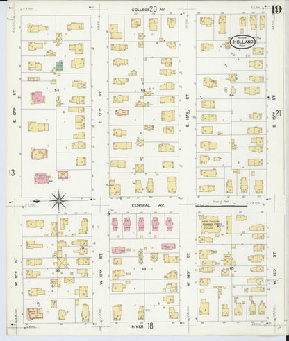 Sanborn Fire Insurance Map from Holland, Ottawa County, Michigan (1908), Sheet #0019 - Complete Map Set gallery image, historic Sanborn map, vintage wall art, Michigan Michigan