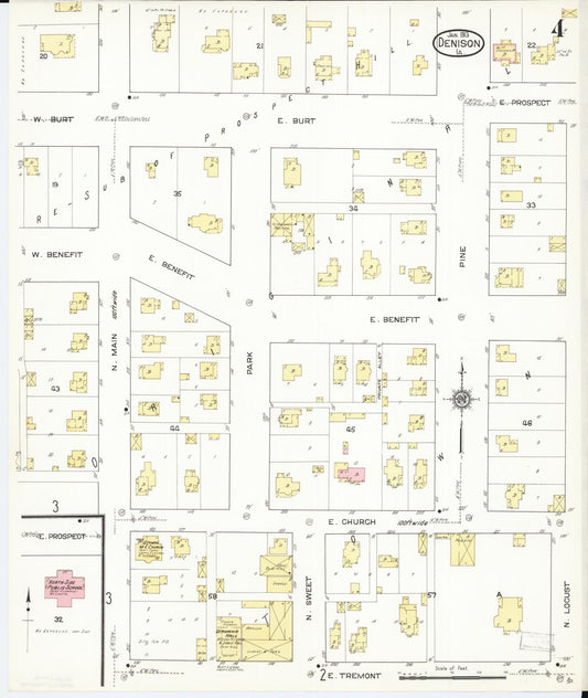 Sanborn Fire Insurance Map from Denison, Crawford County, Iowa (1913), Sheet #0004 - Historic Sanborn Fire Insurance Map Print, vintage old map wall art