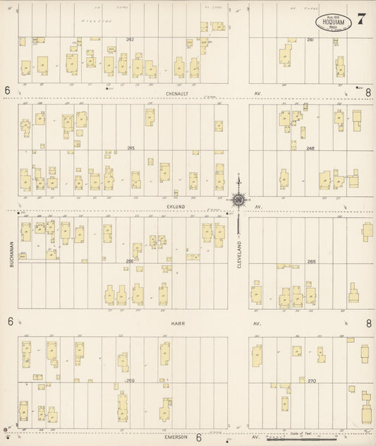 Sanborn Fire Insurance Map from Hoquiam, Grays Harbor County, Washington (1916), Sheet #0007 - Historic Sanborn Fire Insurance Map Print, vintage old map wall art, antique decor, genealogy gift, Washington Washington map
