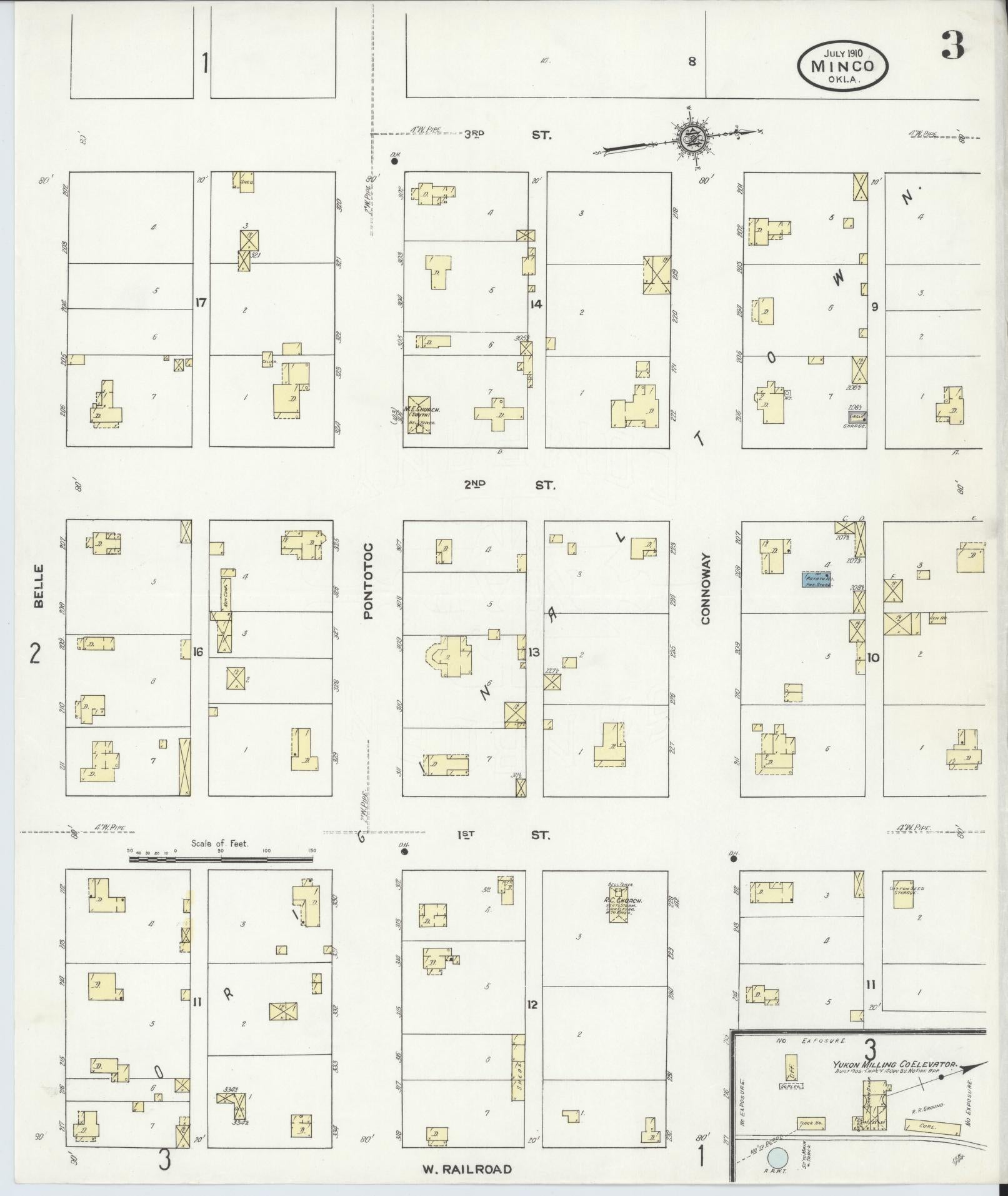 Sanborn Fire Insurance Map from Minco, Grady County, Oklahoma (1910), Sheet #0003 - Complete Map Set gallery image, historic Sanborn map, vintage wall art, Oklahoma Oklahoma