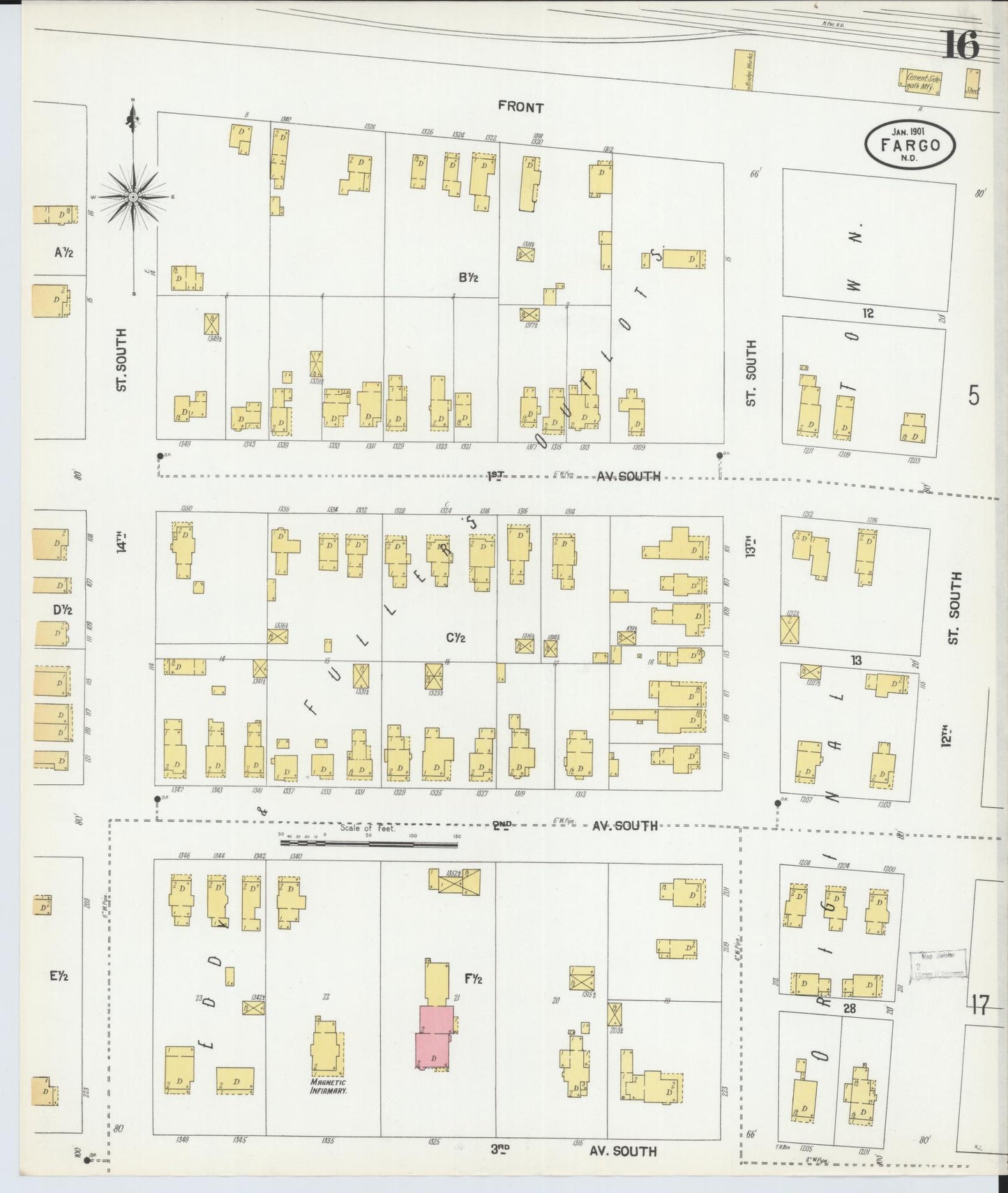 Sanborn Fire Insurance Map from Fargo, Cass County, North Dakota (1901), Sheet #0016 - Complete Map Set gallery image, historic Sanborn map, vintage wall art, North Dakota North Dakota