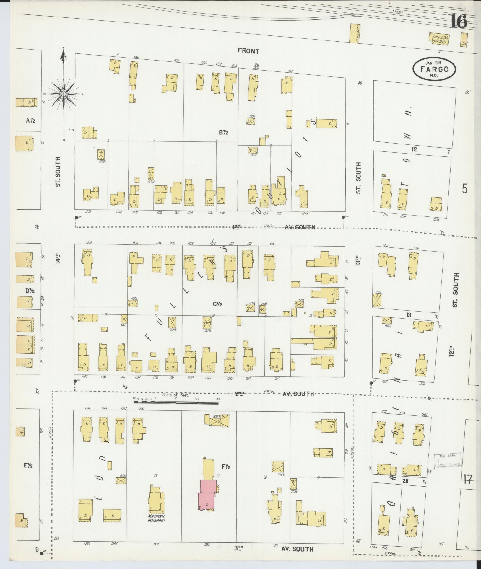Sanborn Fire Insurance Map from Fargo, Cass County, North Dakota (1901), Sheet #0016 - Complete Map Set gallery image, historic Sanborn map, vintage wall art, North Dakota North Dakota
