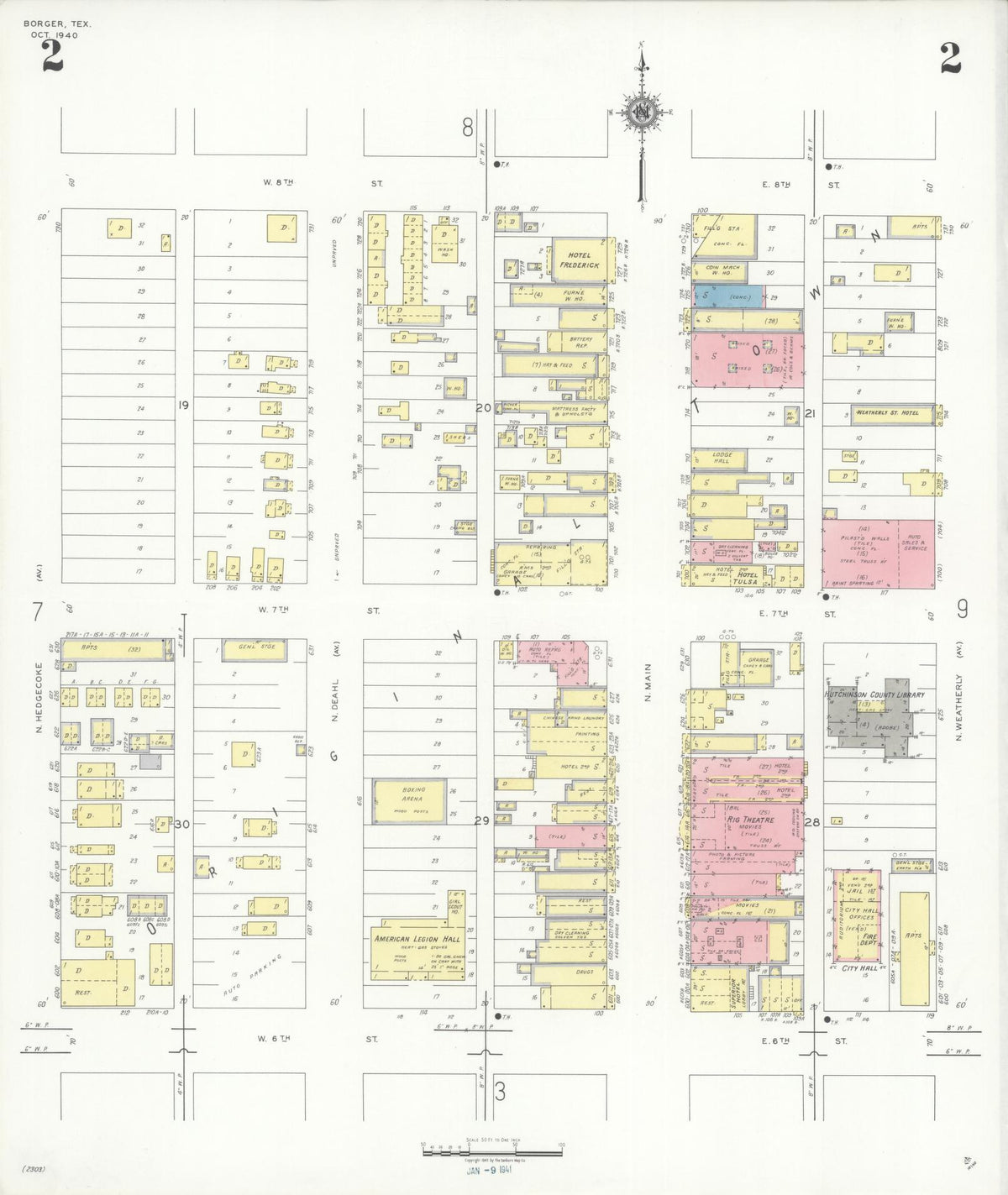 Sanborn Fire Insurance Map from Borger, Hutchinson County, Texas (1940), Sheet #0002 - Complete Map Set gallery image, historic Sanborn map, vintage wall art, Texas Texas