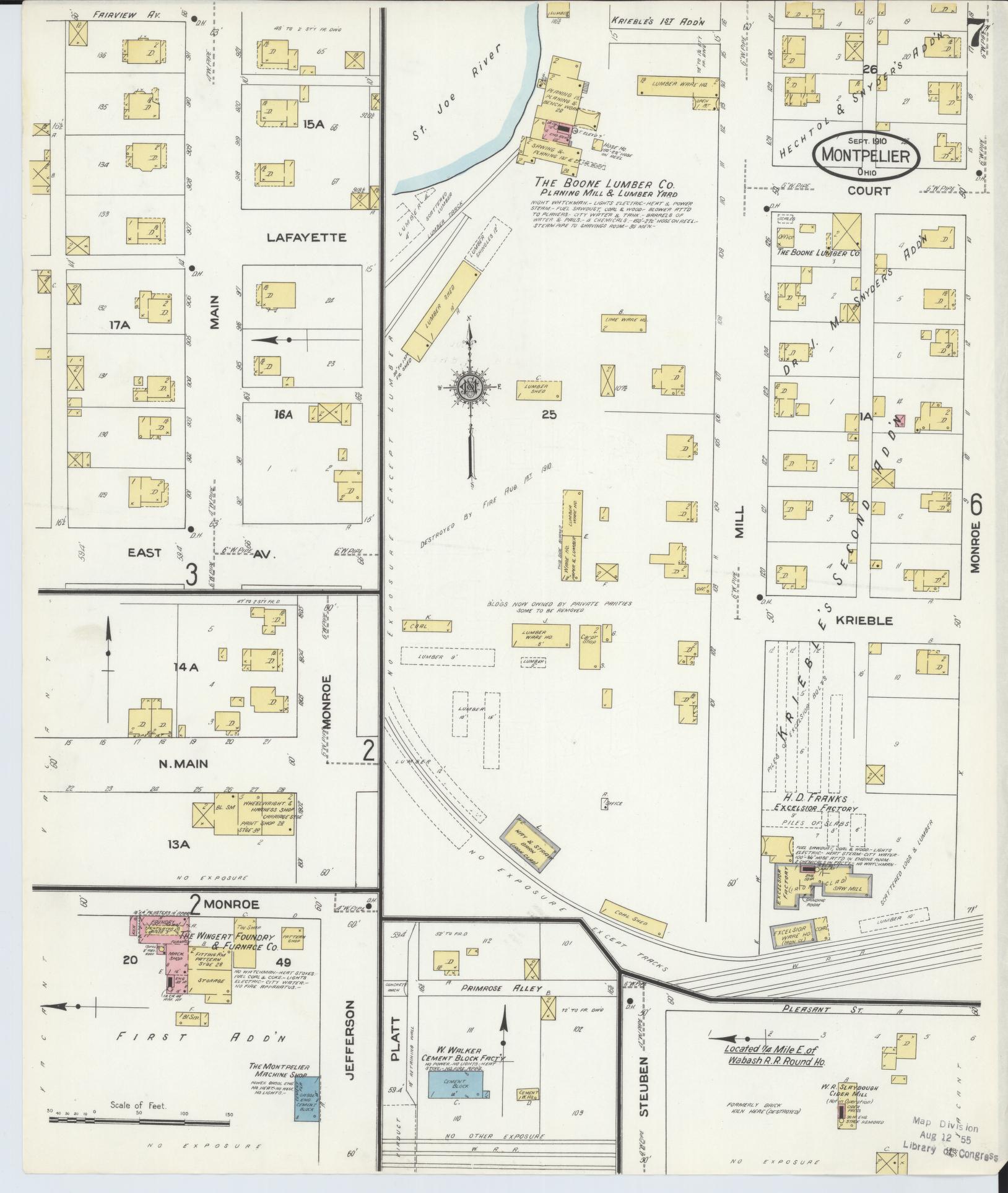 Sanborn Fire Insurance Map from Montpelier, Williams County, Ohio (1910), Sheet #0007 - Complete Map Set gallery image, historic Sanborn map, vintage wall art, Ohio Ohio