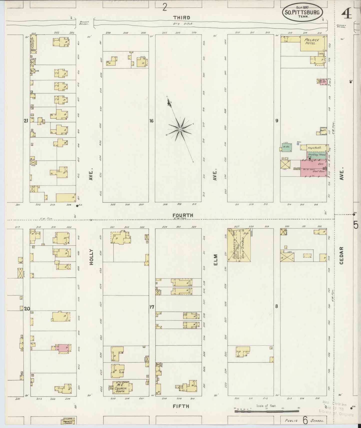 Sanborn Fire Insurance Map from South Pittsburg, Marion County, Tennessee (1897), Sheet #0004 - Complete Map Set gallery image, historic Sanborn map, vintage wall art, Tennessee Tennessee