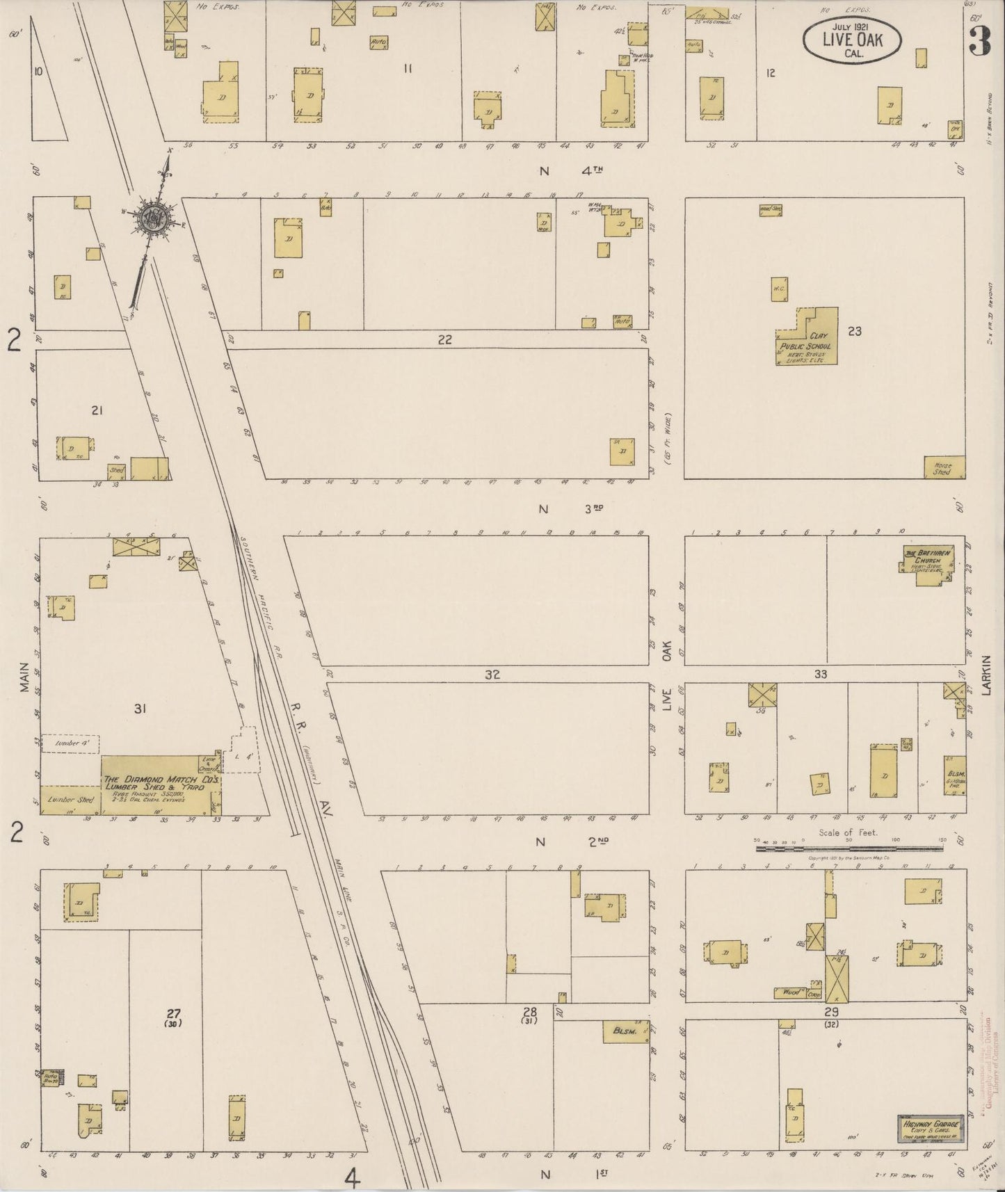 Sanborn Fire Insurance Map from Live Oak, Sutter County, California (1921), Sheet #0003 - Complete Map Set gallery image, historic Sanborn map, vintage wall art, California California