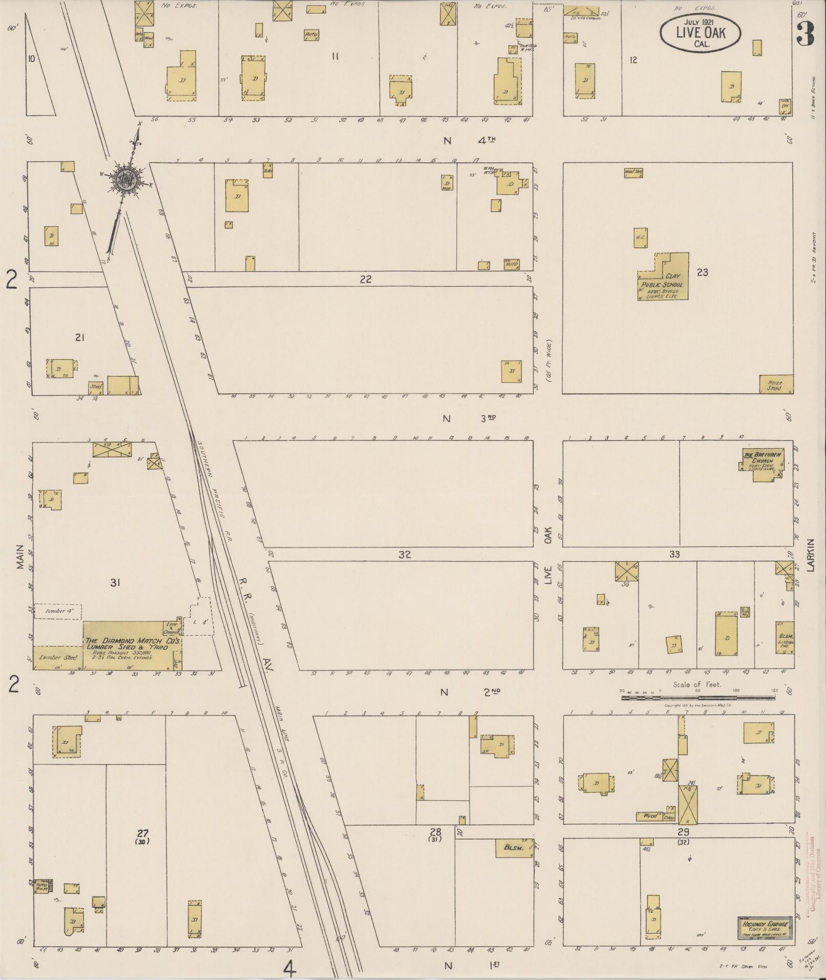 Sanborn Fire Insurance Map from Live Oak, Sutter County, California (1921), Sheet #0003 - Complete Map Set gallery image, historic Sanborn map, vintage wall art, California California