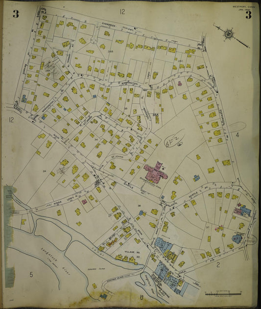 Sanborn Fire Insurance Map from Westport, Fairfield County, Connecticut (1962), Sheet #0003 - Historic Sanborn Fire Insurance Map Print, vintage old map wall art, antique decor, genealogy gift, Connecticut Connecticut map