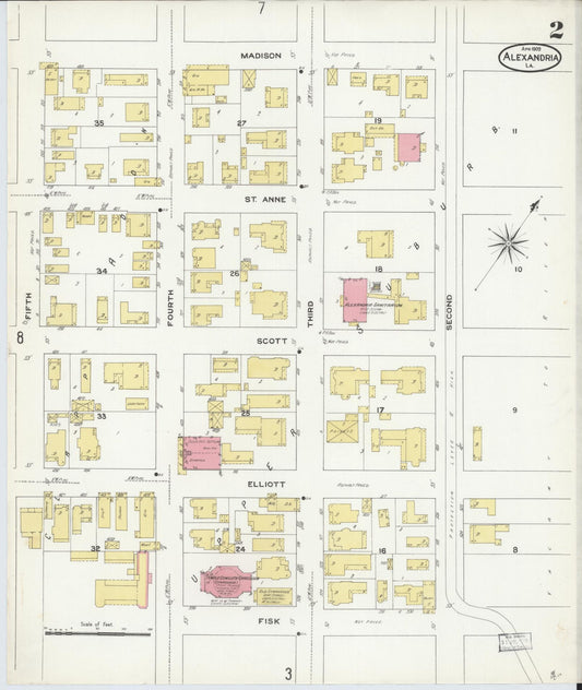 Sanborn Fire Insurance Map from Alexandria, Rapides Parish, Louisiana (1909), Sheet #0002 - Historic Sanborn Fire Insurance Map Print, vintage old map wall art, antique decor, genealogy gift, Louisiana Louisiana map