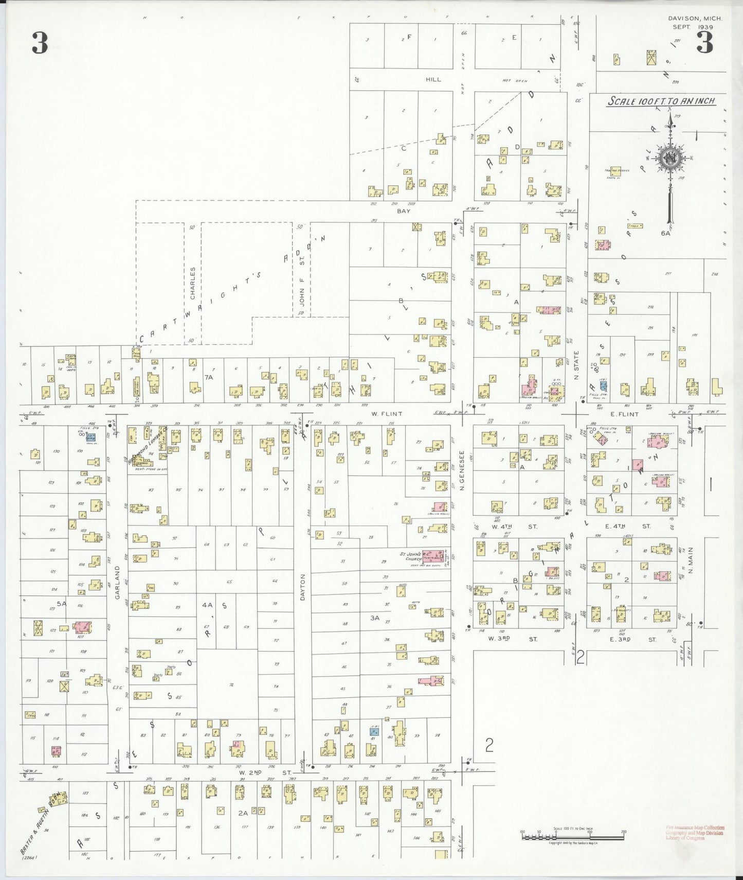 Sanborn Fire Insurance Map from Davison, Genesee County, Michigan (1939), Sheet #0003 - Historic Sanborn Fire Insurance Map Print, vintage old map wall art, antique decor, genealogy gift, Michigan Michigan map