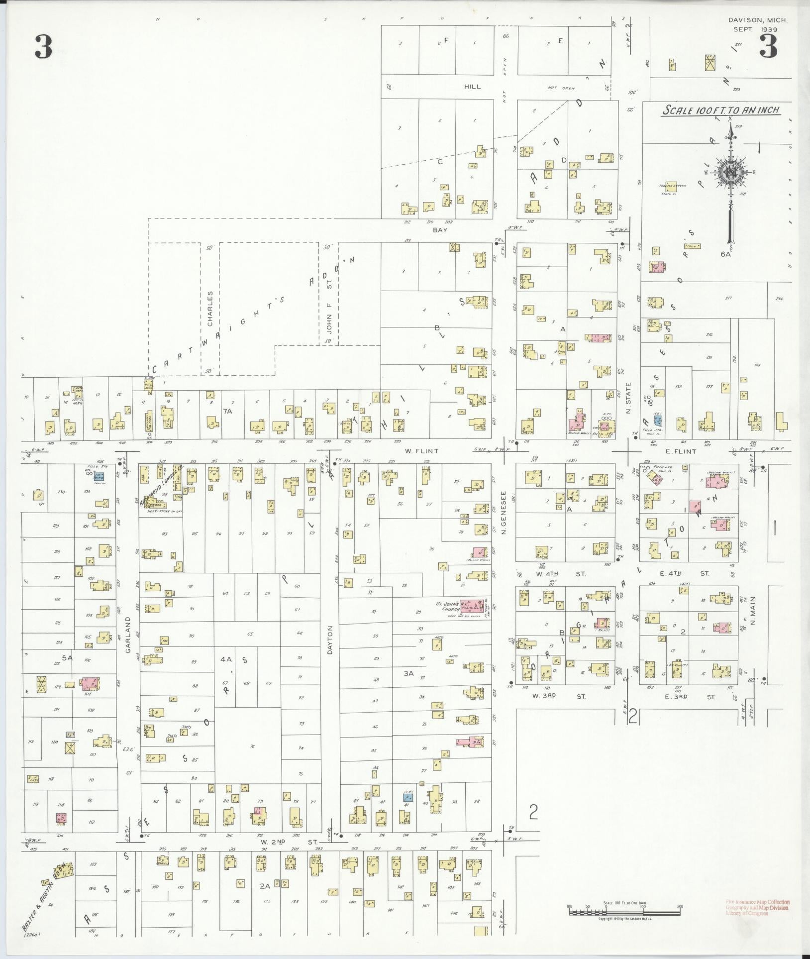 Sanborn Fire Insurance Map from Davison, Genesee County, Michigan (1939), Sheet #0003 - Historic Sanborn Fire Insurance Map Print, vintage old map wall art, antique decor, genealogy gift, Michigan Michigan map