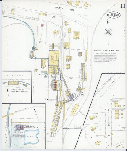 Sanborn Fire Insurance Map from Flat River, Saint Francois County, Missouri (1908), Sheet #0011 - Complete Map Set gallery image, historic Sanborn map, vintage wall art, Missouri Missouri