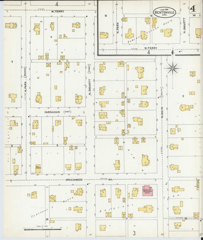 Sanborn Fire Insurance Map from Bentonville, Benton County, Arkansas (1904), Sheet #0004 - Complete Map Set gallery image, historic Sanborn map, vintage wall art, Arkansas Arkansas