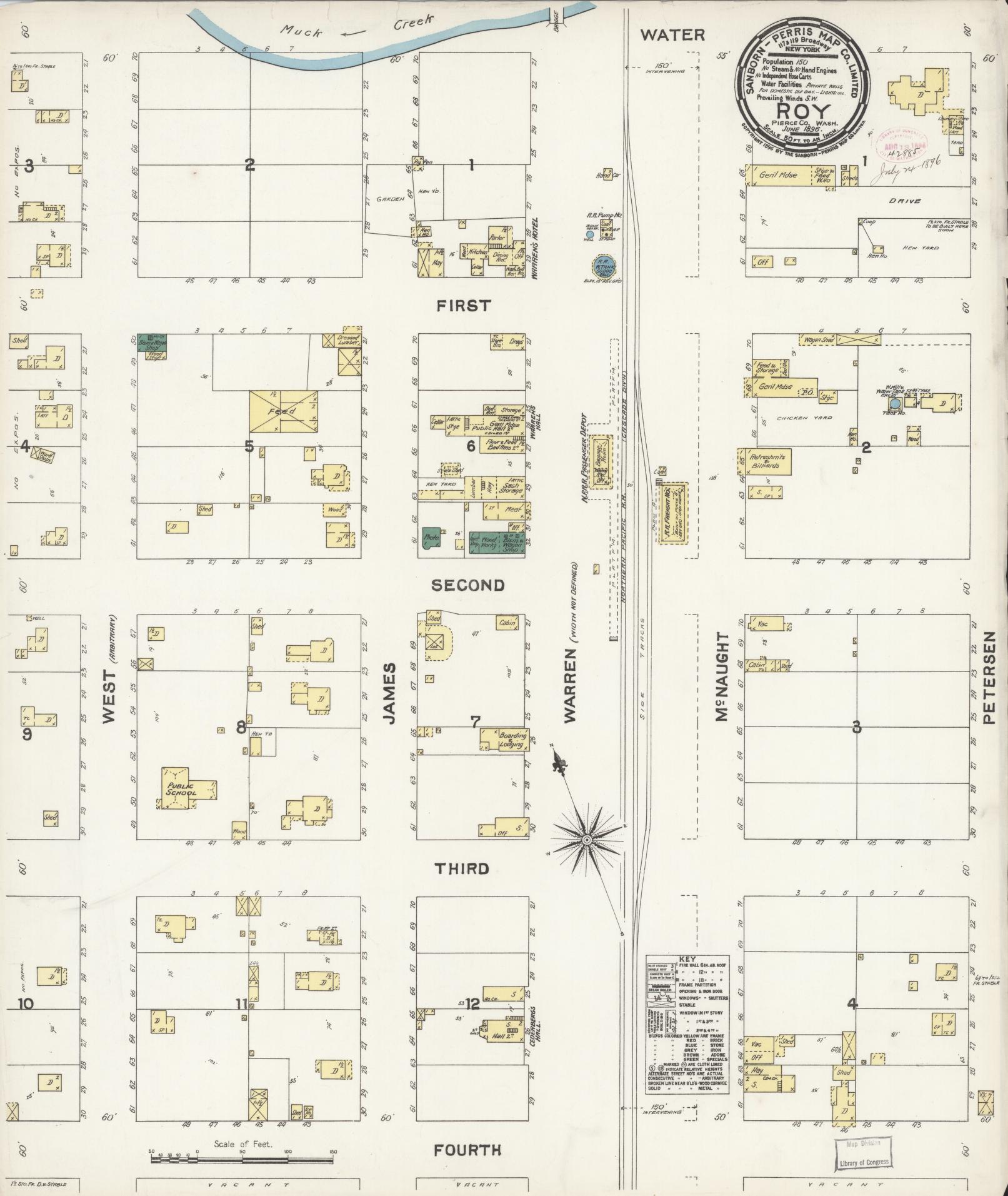 Sanborn Fire Insurance Map from Roy, Pierce County, Washington (1896), Sheet #0001 - Historic Sanborn Fire Insurance Map Print, vintage old map wall art, antique decor, genealogy gift, Washington Washington map