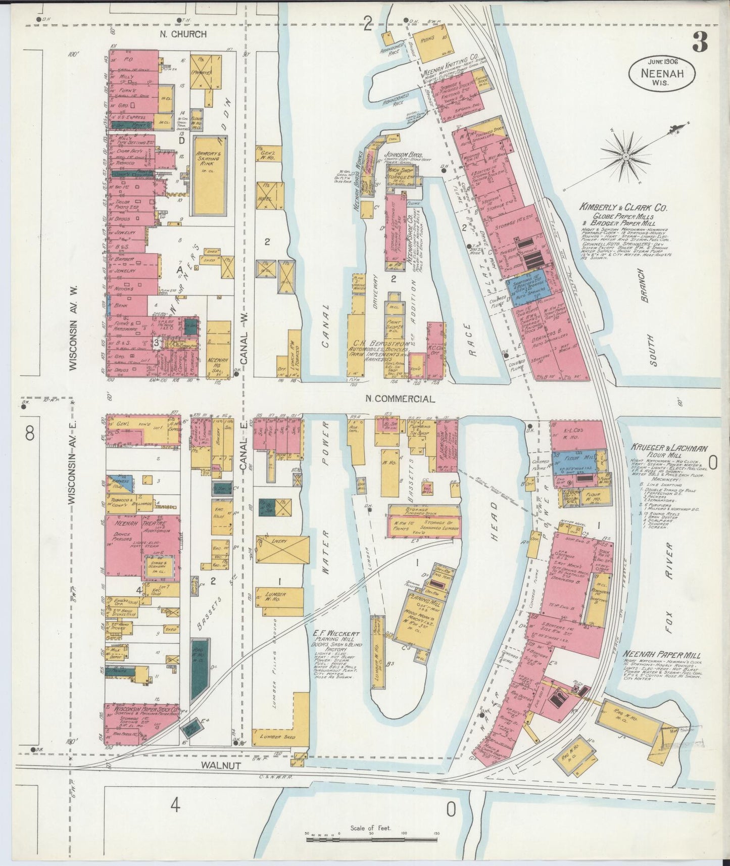 Sanborn Fire Insurance Map from Neenah, Winnebago County, Wisconsin (1906), Sheet #0003 - Complete Map Set gallery image, historic Sanborn map, vintage wall art, Wisconsin Wisconsin