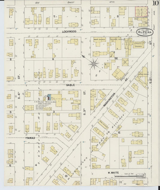 Sanborn Fire Insurance Map from Alpena, Alpena County, Michigan (1890), Sheet #0010 - Historic Sanborn Fire Insurance Map Print, vintage old map wall art, antique decor, genealogy gift, Michigan Michigan map