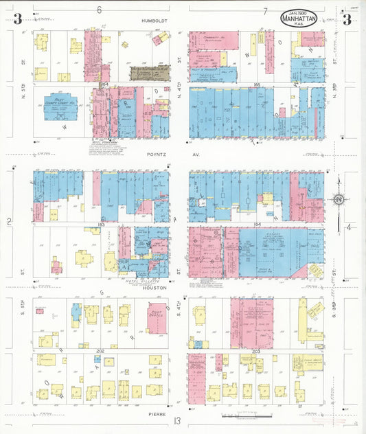 Sanborn Fire Insurance Map from Manhattan, Riley County, Kansas (1930), Sheet #0003 - Historic Sanborn Fire Insurance Map Print, vintage old map wall art, antique decor, genealogy gift, Kansas Kansas map