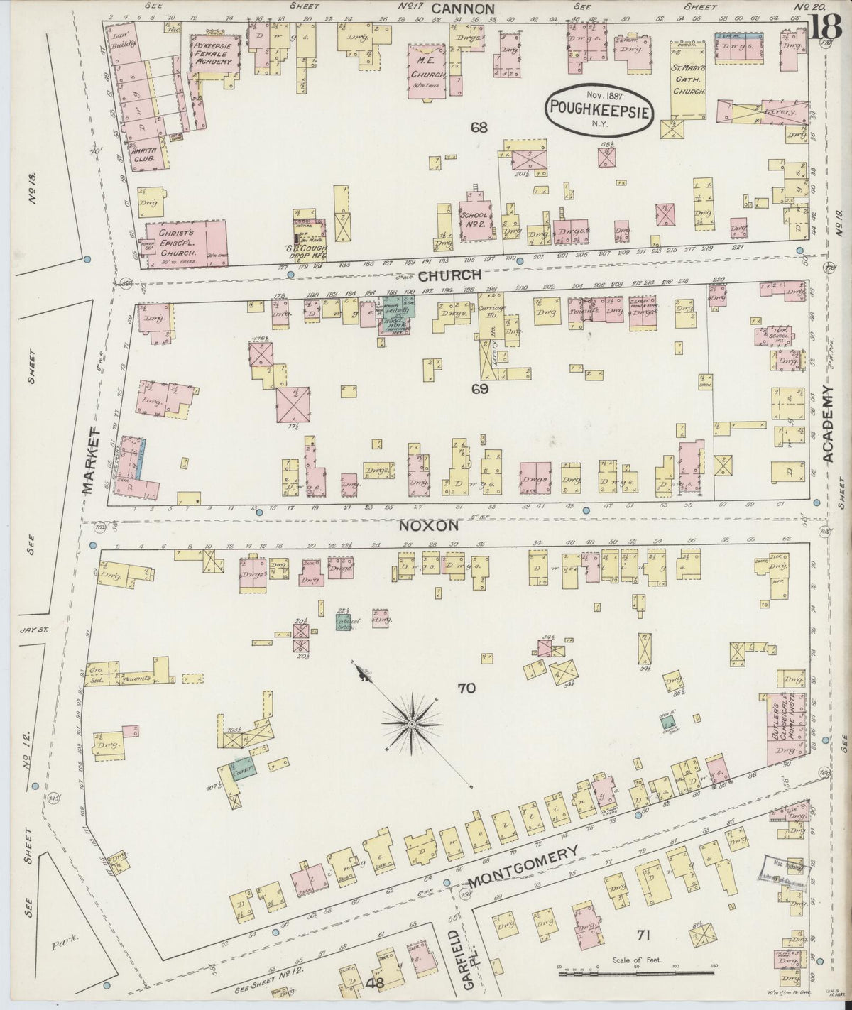 Sanborn Fire Insurance Map from Poughkeepsie, Dutchess County, New York (1887), Sheet #0018 - Complete Map Set gallery image, historic Sanborn map, vintage wall art, New York New York